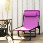 Folding Chaise Lounge Pool Chair with 4-Position Reclining Back, Pillow, Breathable Mesh & Bungee Seat, Purple