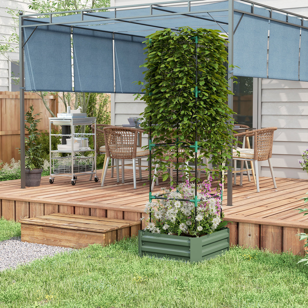 Galvanized Planter Box, 24" x 24" x 73.5" Raised Garden Bed with Tomato Cage for Climbing Vines, Green