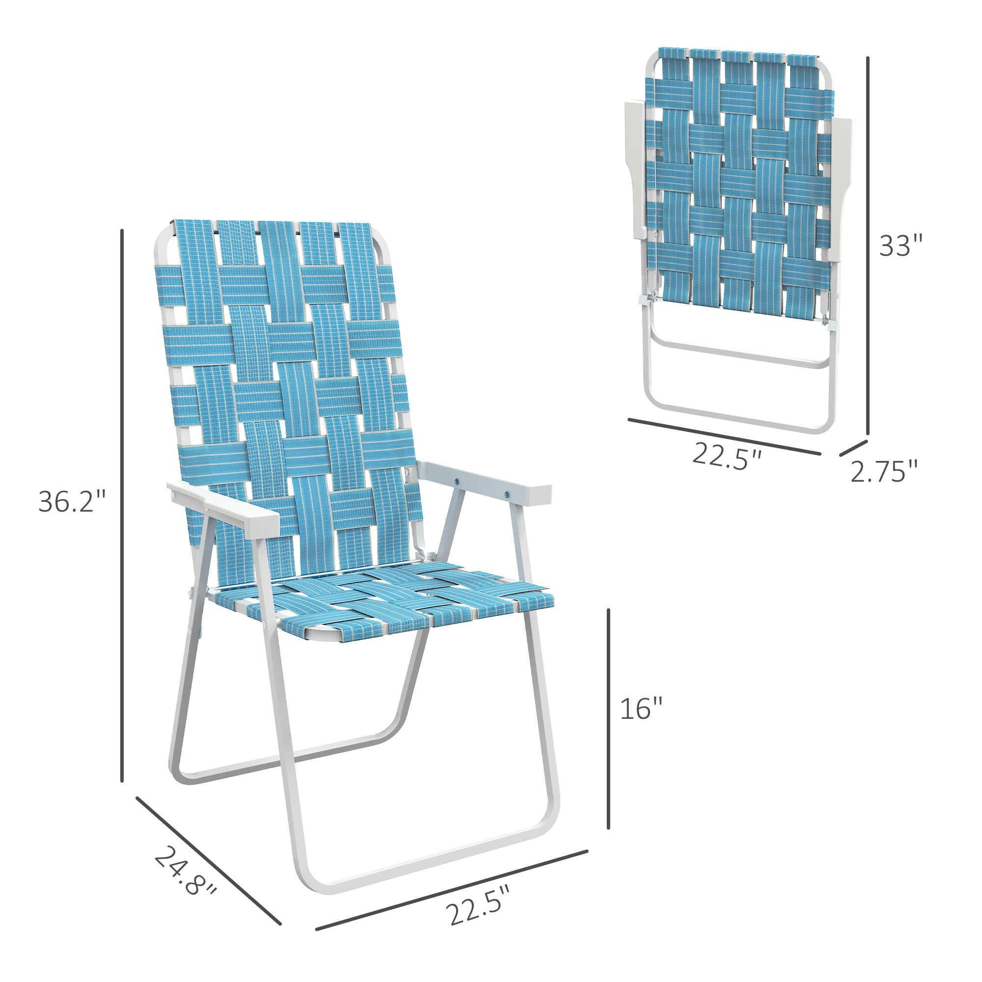 Set of 2 Patio Folding Chairs, Classic Outdoor Camping Chairs, Portable Lawn Chairs w/ Armrests, Blue