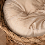 Handwoven Elevated Cat Bed with Soft Cushion & Egg Chair Shape, Basket Bed Kitty House with Stand, Raised Wicker House for Indoor Cats, 23.5" H, Light Brown