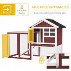 49" Wooden Rabbit Hutch Bunny Cage with Waterproof Asphalt Roof, Fun Outdoor Run, Removable Tray and Ramp, for Rabbits, Chickens, Ducks, Brown
