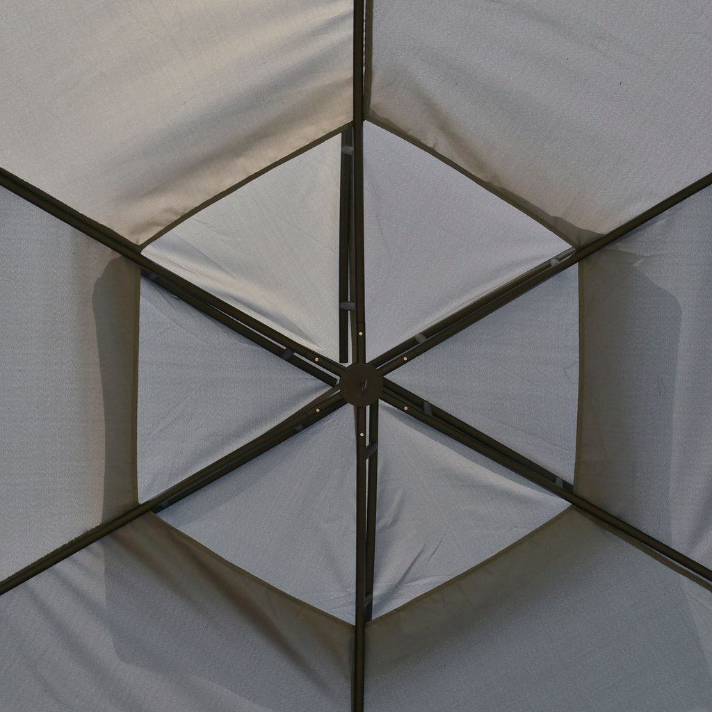 12' x 12' Round Outdoor Gazebo, Patio Dome Gazebo Canopy Shelter with Double Roof, Netting Sidewalls and Curtains, Zippered Doors, Strong Steel Frame, Grey