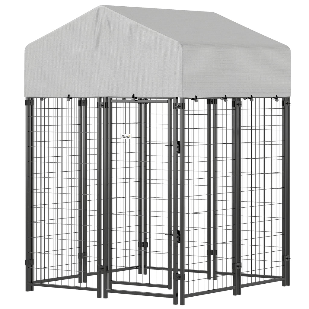 Outdoor Dog Kennel with Roof, 4' x 4' x 6' Heavy Duty Welded Wire Dog Playpen Enclosure with Escape-proof Lock