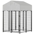 Outdoor Dog Kennel with Roof, 4' x 4' x 6' Heavy Duty Welded Wire Dog Playpen Enclosure with Escape-proof Lock