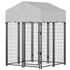 Outdoor Dog Kennel with Roof, 4' x 4' x 6' Heavy Duty Welded Wire Dog Playpen Enclosure with Escape-proof Lock