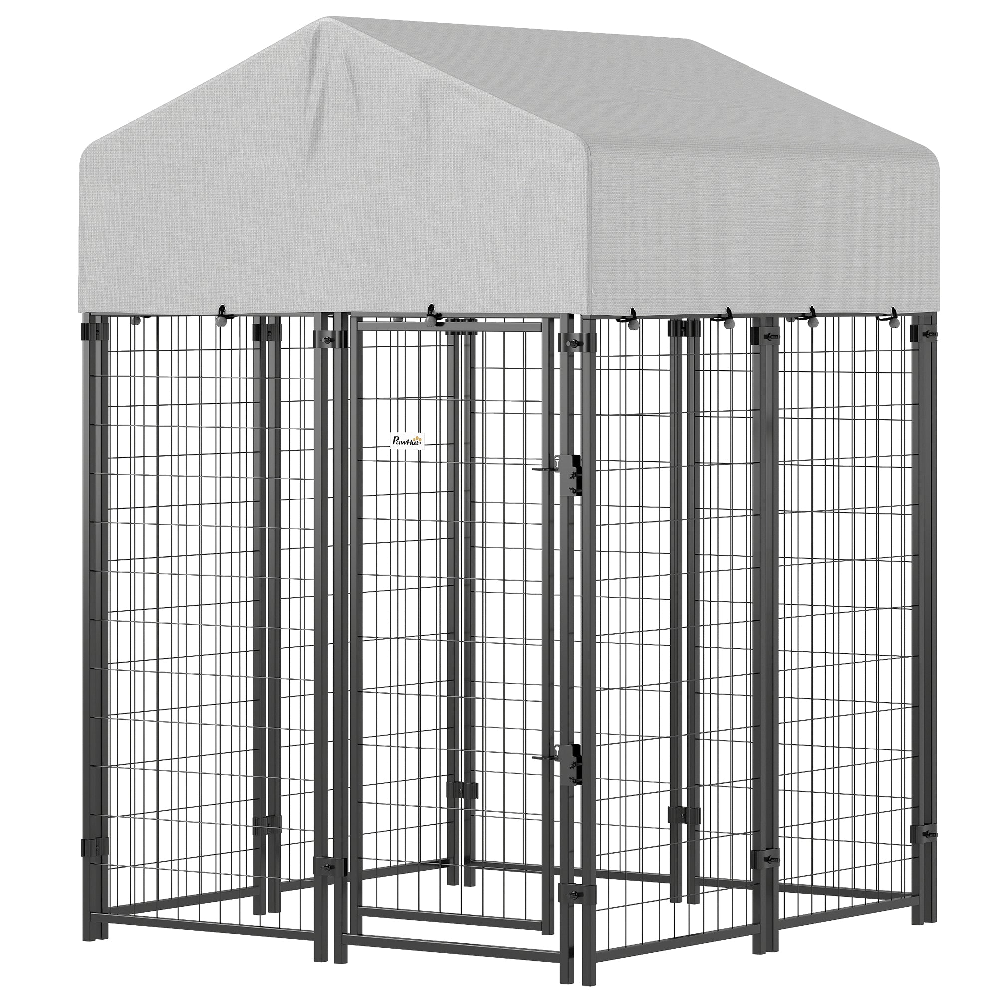 Outdoor Dog Kennel with Roof, 4' x 4' x 6' Heavy Duty Welded Wire Dog Playpen Enclosure with Escape-proof Lock