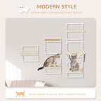Cat Shelves for Indoor Cats, 6Pc Modern Cat Wall Furniture with Adjustable Height Jumping Platforms & Hammock, Cream White