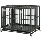 45" Heavy Duty Dog Crate, Escape-Proof Steel Kennel with Wheels, Black