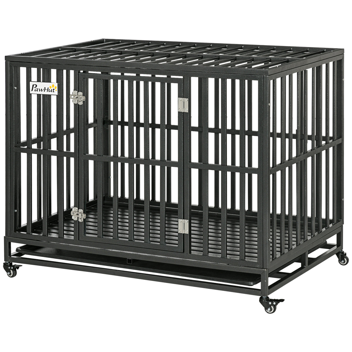 45" Heavy Duty Dog Crate, Escape-Proof Steel Kennel with Wheels, Black