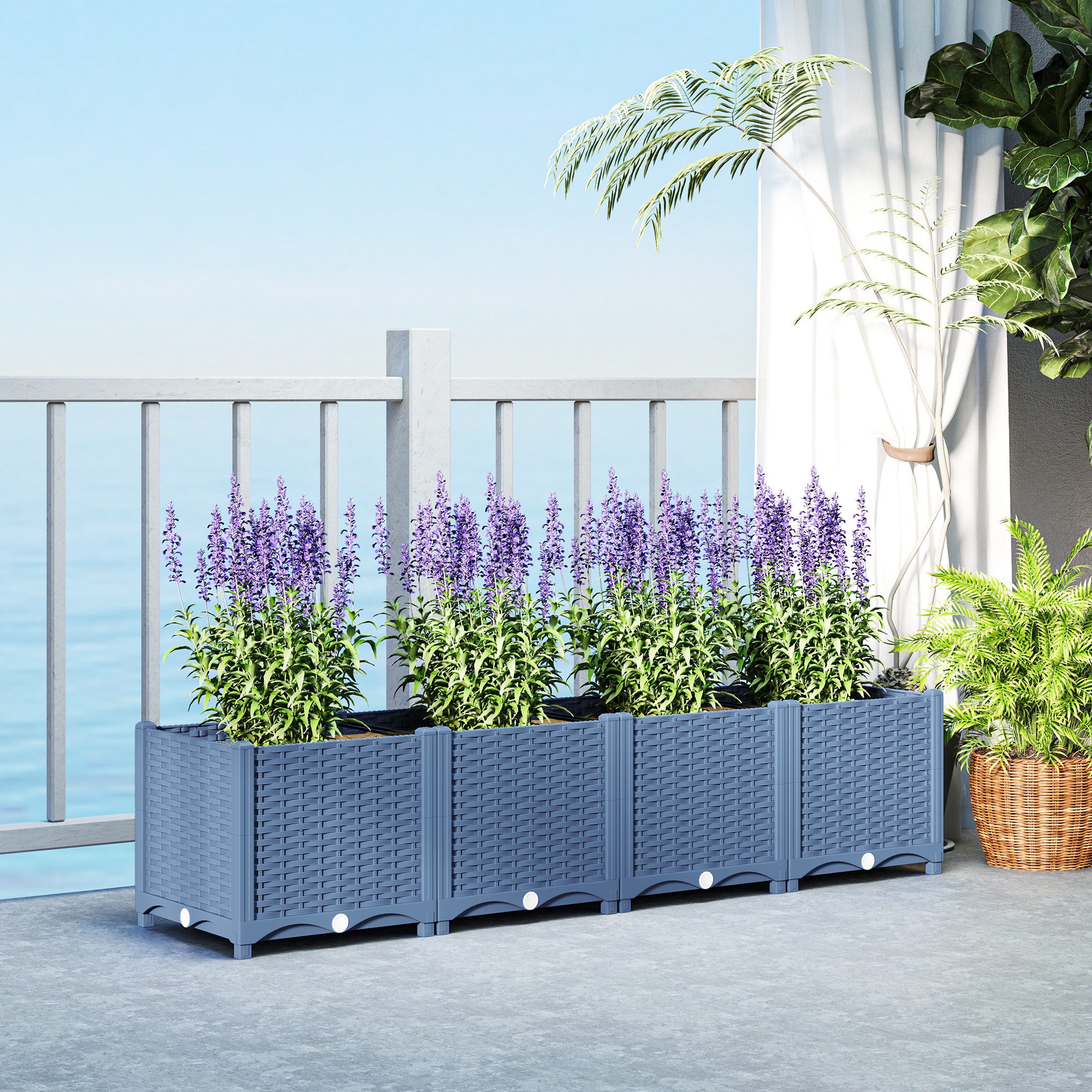 Plastic Raised Garden Bed, 5 x 1 x 1 ft Outdoor Flower Box with Drainage Holes for Vegetables, Herbs, Blue