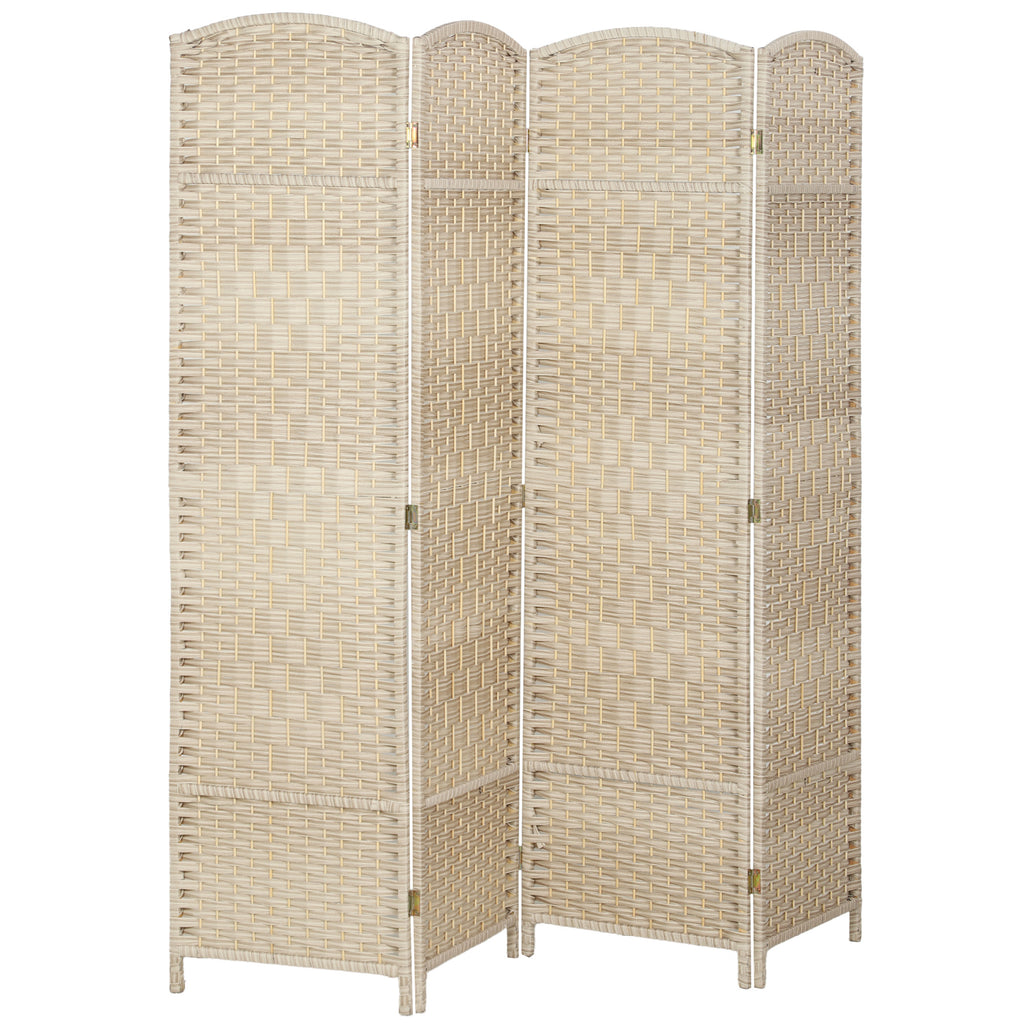 Folding Room Divider Screen 4 Panel 6' Tall Privacy Screen Freestanding Wood Partition for Home Office, Washed Oak
