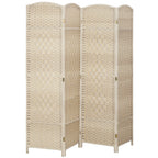Folding Room Divider Screen 4 Panel 6' Tall Privacy Screen Freestanding Wood Partition for Home Office, Washed Oak