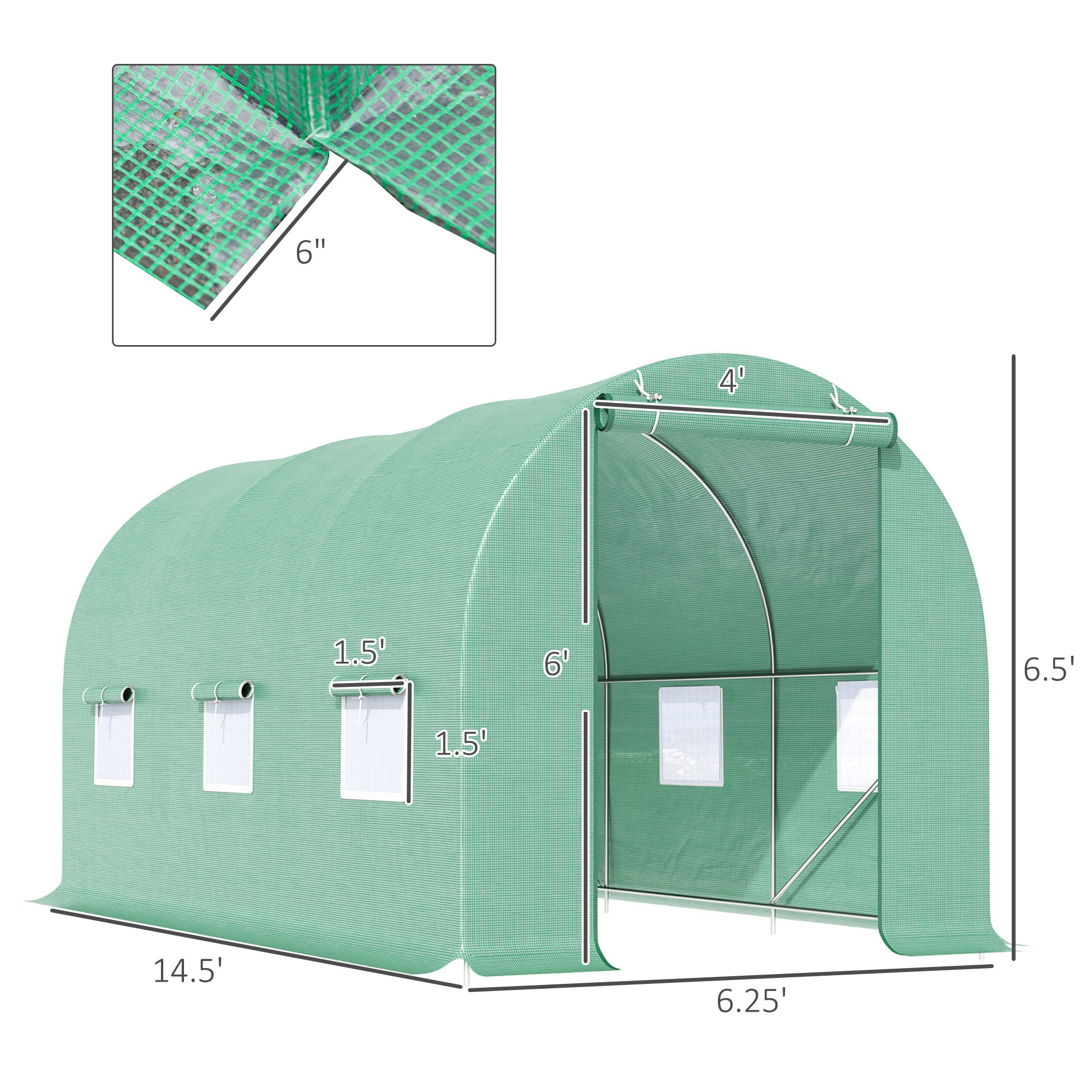 15' x 7' x 7' Walk-in Tunnel Hoop Greenhouse, Green House for Outside with PE Cover, Steel Frame, Roll-Up Zipper Door & Windows for Flowers, Vegetables, Tropical Plants, Green