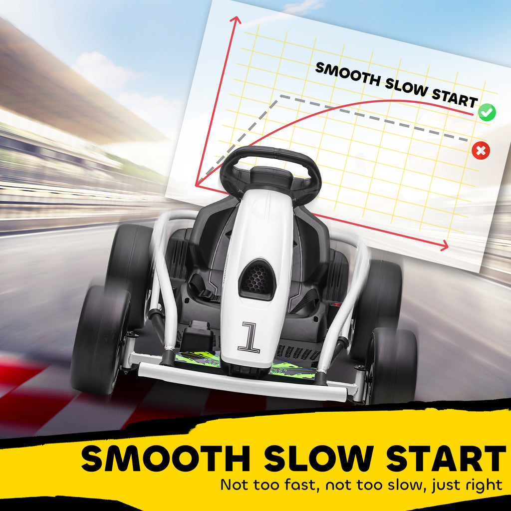 24V Electric Go Kart for Kids, Drift Ride-On Racing Go Kart with 2 Speeds, for Boys Girls Aged 8-12 Years Old, White