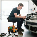 Rolling Creeper Garage Stool, 300 LBS Capacity Mechanic Stool with 360° Wheels, Tool Tray, Adjustable Height, Yellow