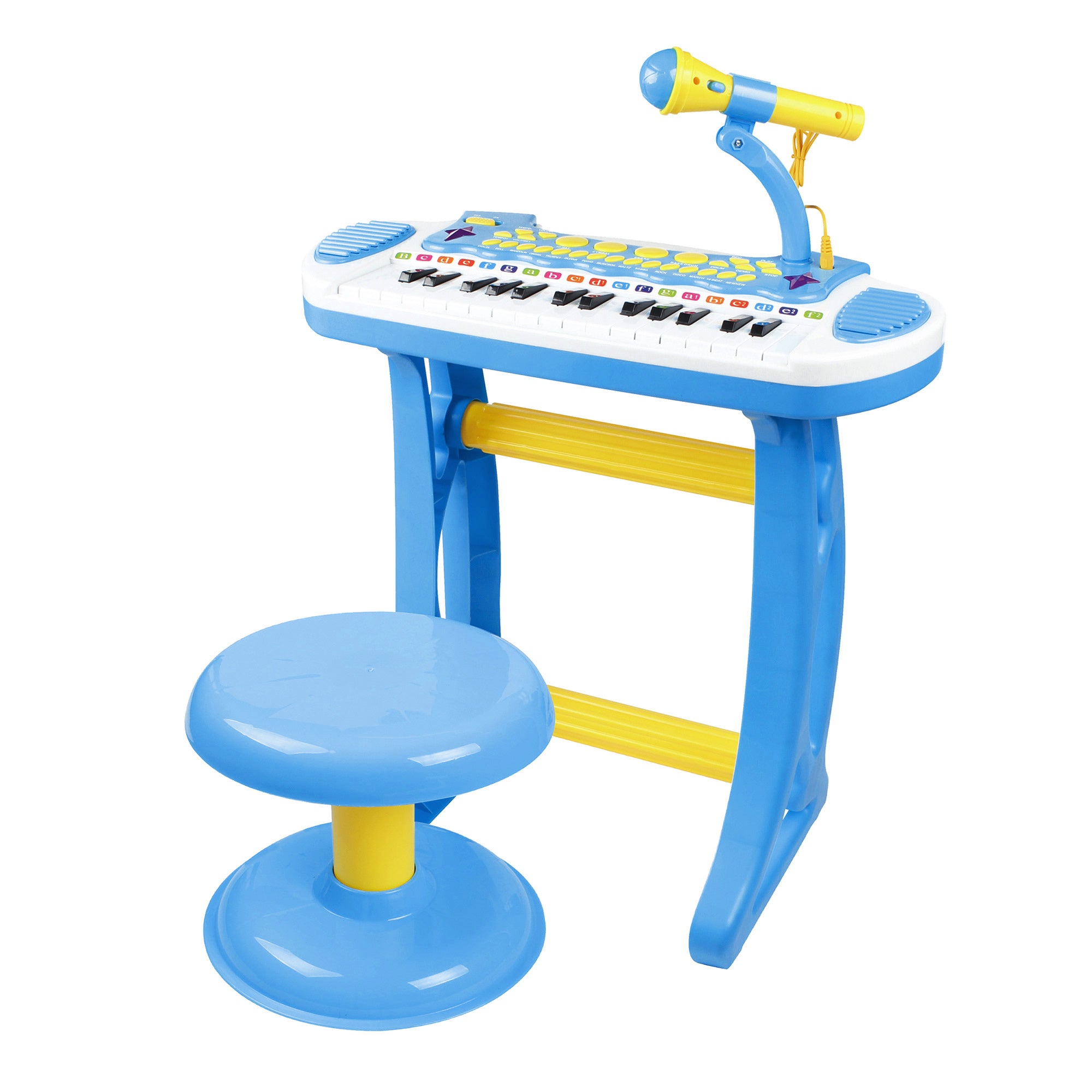 31-Key Kids Toy Keyboard Piano, Electronic Musical Instrument with Multiple Sounds, Stool, Microphone and Bright Flashing Lights, Blue