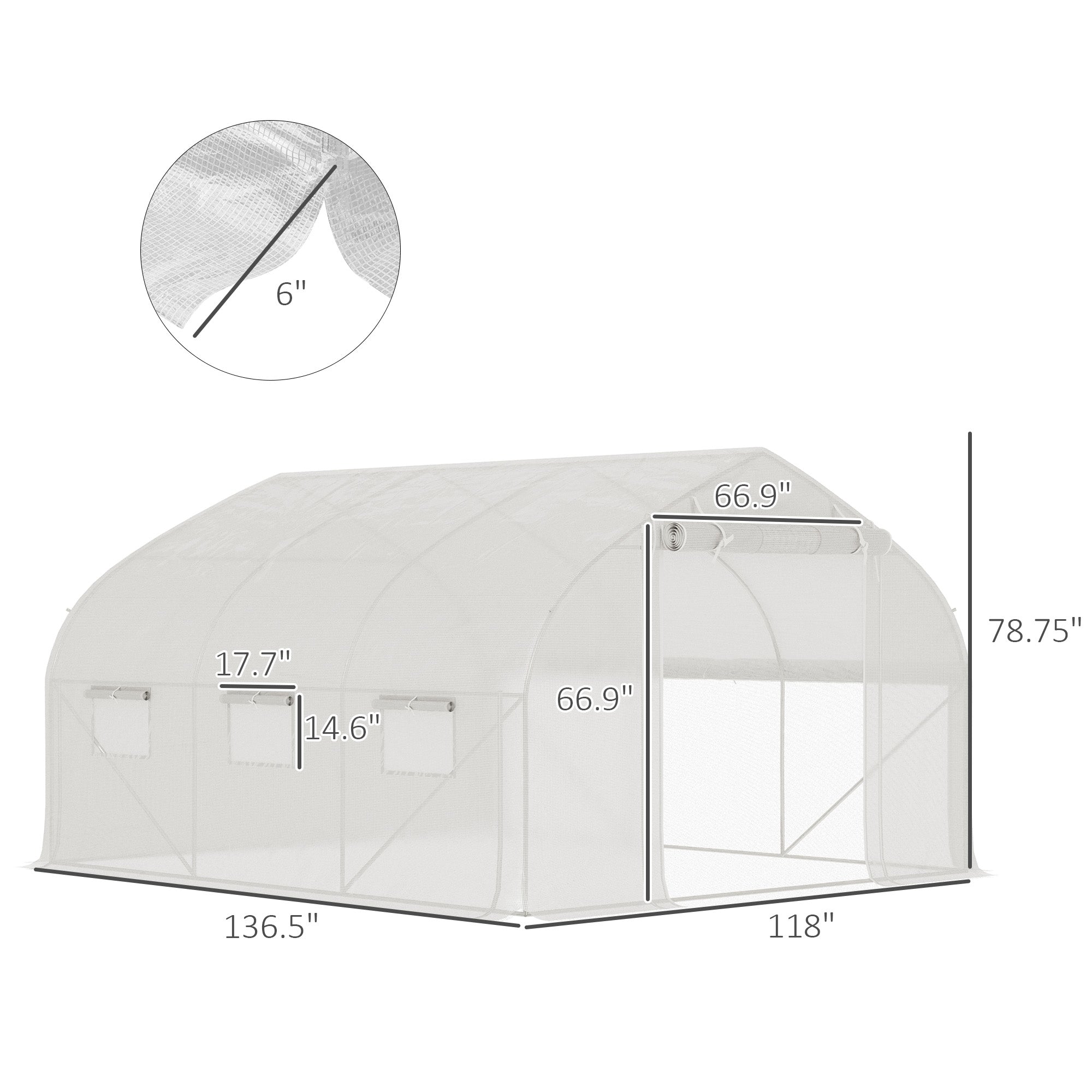 11.5' x 10' x 6.5' Walk-in Tunnel Greenhouse, Green House with Zippered Mesh Door, 7 Mesh Windows & Roll-up Sidewalls, Upgraded Gardening Plant Hot House with Galvanized Steel Hoops, White
