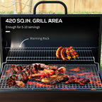 Barrel Charcoal BBQ Grill, Barbecue with 420 sq.in. Cooking Area, Wheels, Ash Catcher, Black