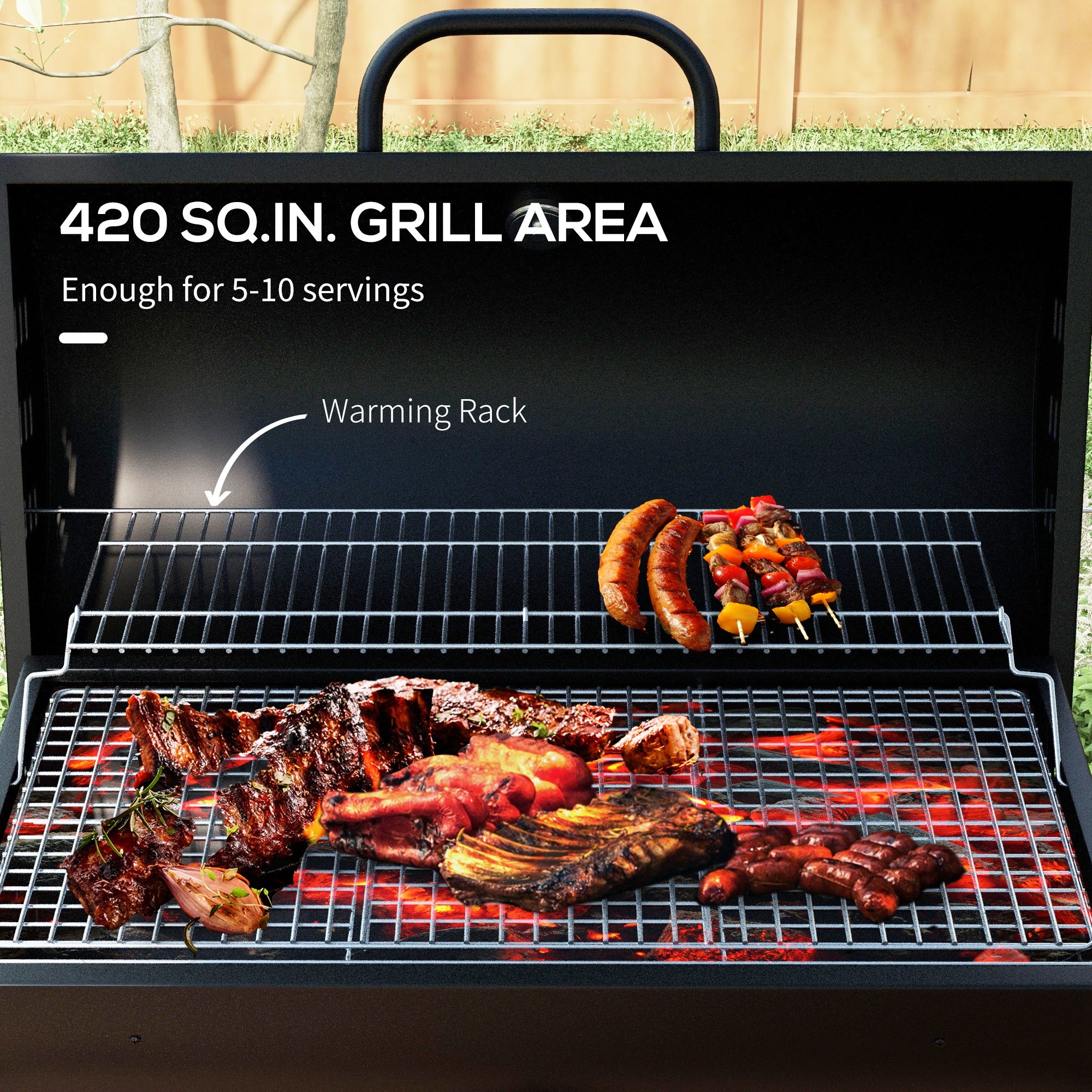 Barrel Charcoal BBQ Grill, Barbecue with 420 sq.in. Cooking Area, Wheels, Ash Catcher, Black