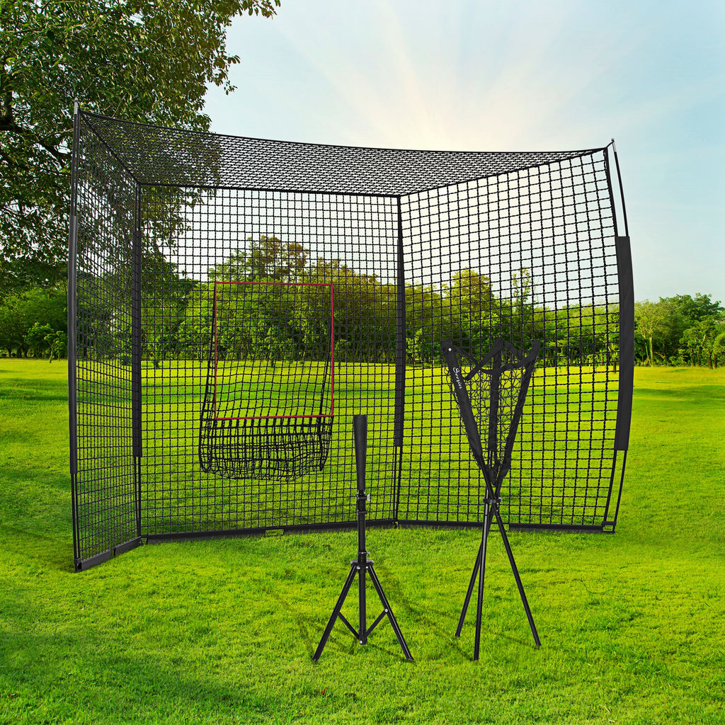 Softball and Baseball Net with Strike Zone, Tee, Caddy, and Portable Carry Bag for Pitching and Hitting Training