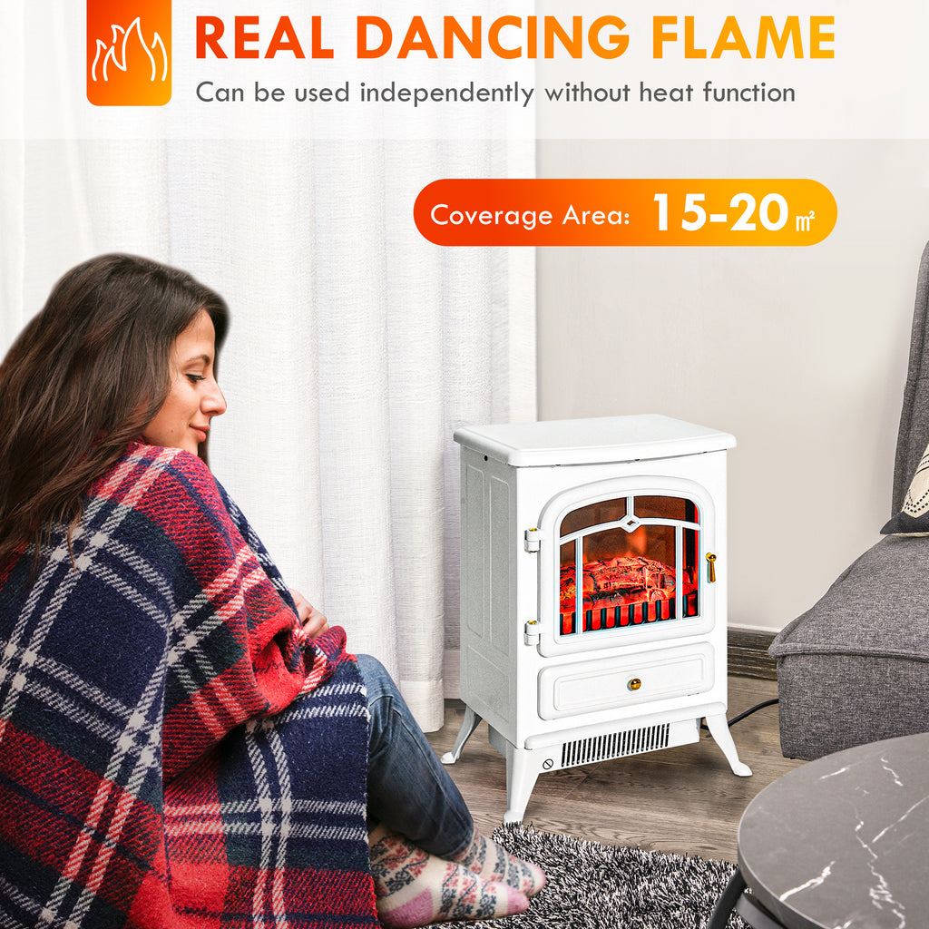 Fireplace Stove, Electric Fireplace Heater with Realistic LED Flames and Logs, 725W/1450W, White