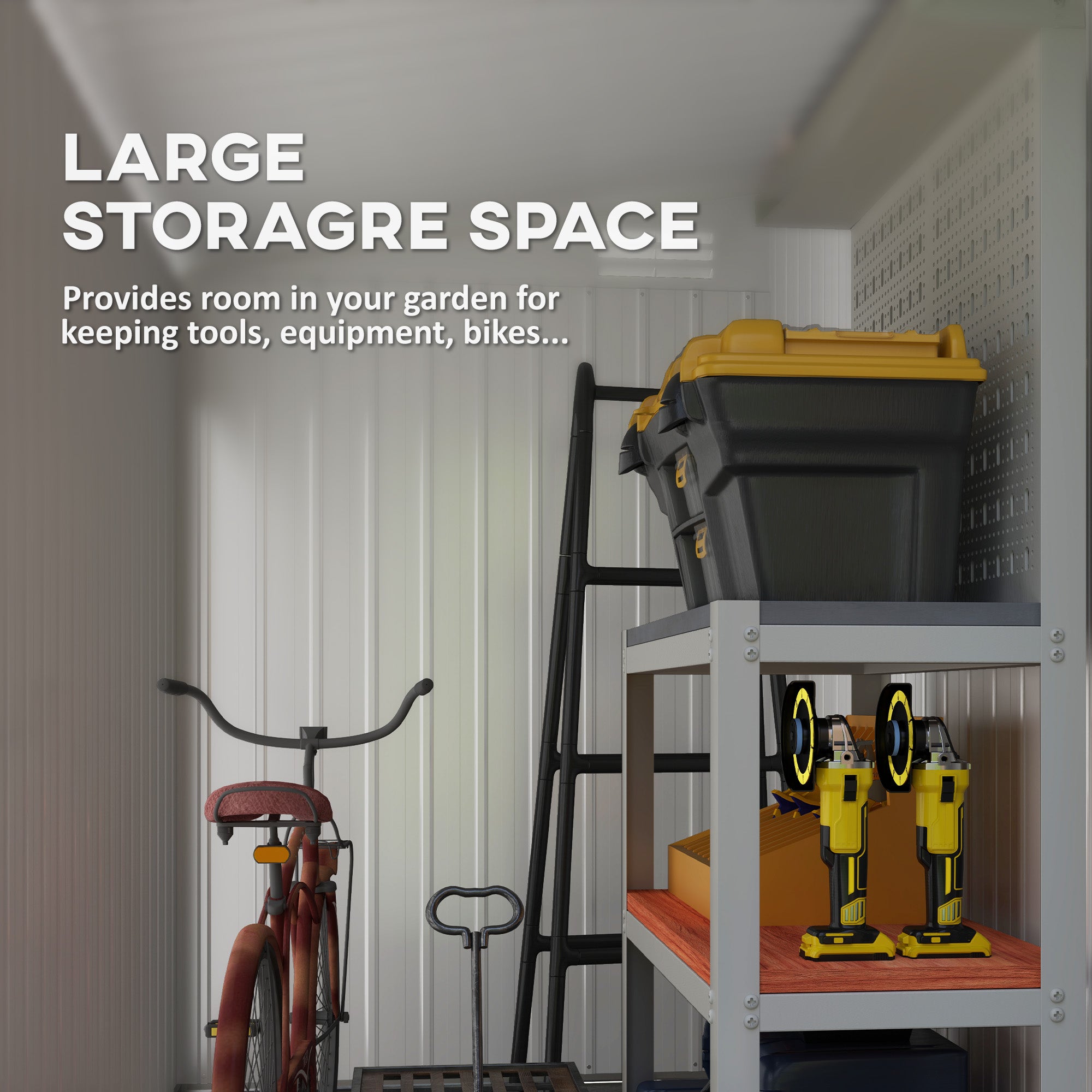 4' x 7.7' Lean to Garden Storage Shed, Outdoor Metal Tool House with Lockable Door Vents for Backyard Patio Lawn