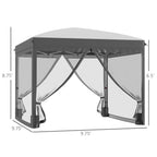 10' x 10' Pop Up Canopy Tent with Netting, Instant Sun Shelter, Tents for Parties, Height Adjustable, with Wheeled Carry Bag and 4 Sand Bags for Outdoor, Garden, Patio, Gray