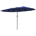 Garden Parasol, Double-Sided Sun Umbrella with LED Solar Lights, Patio Parasol for Outdoor, Navy Blue
