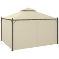 10' x 12' Outdoor Patio Gazebo with Curtains, Two-Tier Roof, Beige