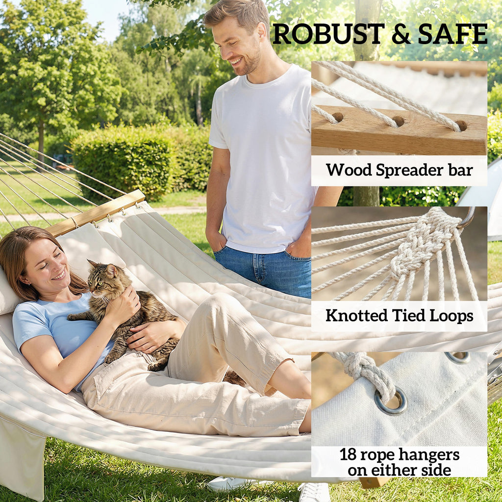 Outdoor Hammock 2-Person, with Pillow & Pad, 440 lbs Capacity, Cream White