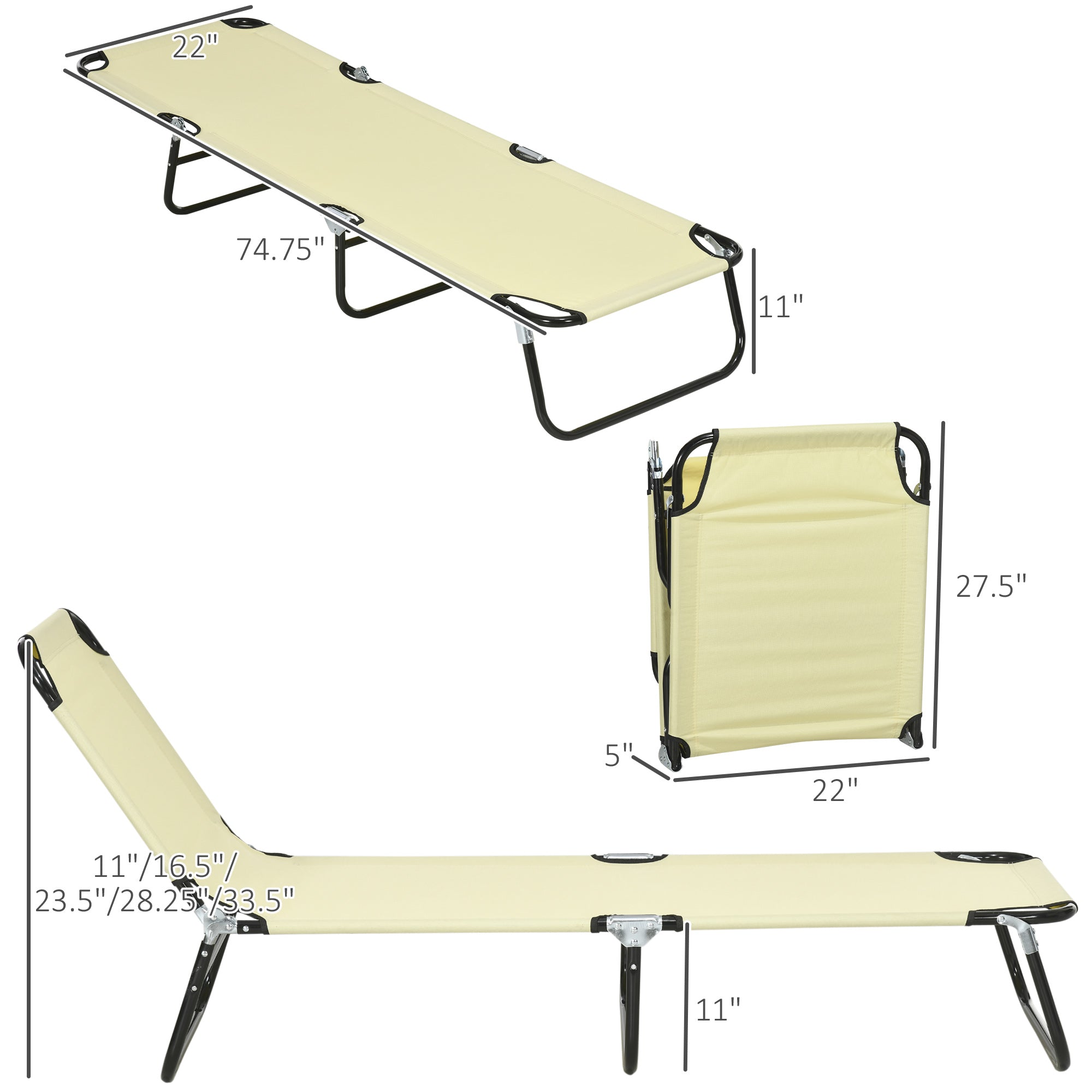 2 Piece Folding Chaise Lounge Pool Chairs, Outdoor Sun Tanning Chairs, Steel Frame for Beach, Yard, Patio, Beige
