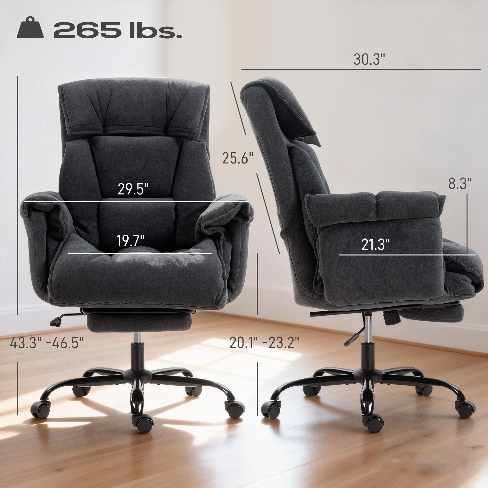 High Back Office Chair, Reclining Desk Chair with Footrest, High Resilience Foam, Rolling Wheels, Dark Gray