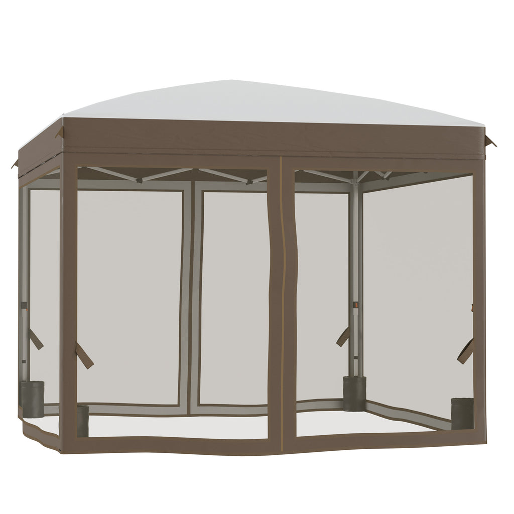 10' x 10' Pop Up Canopy Tent with Netting, Instant Sun Shelter, Tents for Parties, Height Adjustable, with Wheeled Carry Bag and 4 Sand Bags for Outdoor, Garden, Patio, Cream