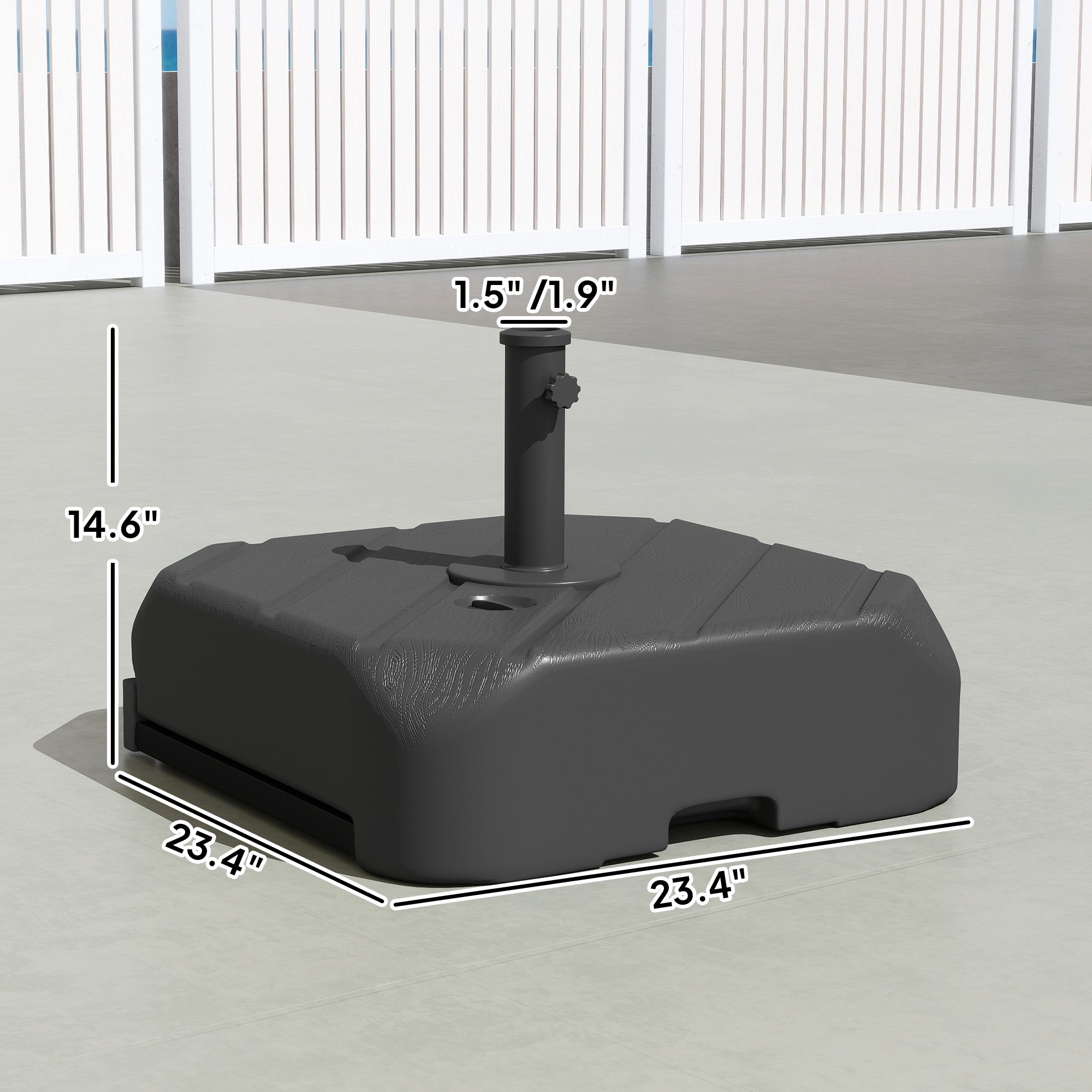 Patio Umbrella Base with Wheels, Telescopic Handle, 158 lb Sand or 99 lb Water Filled Umbrella Stand, Black