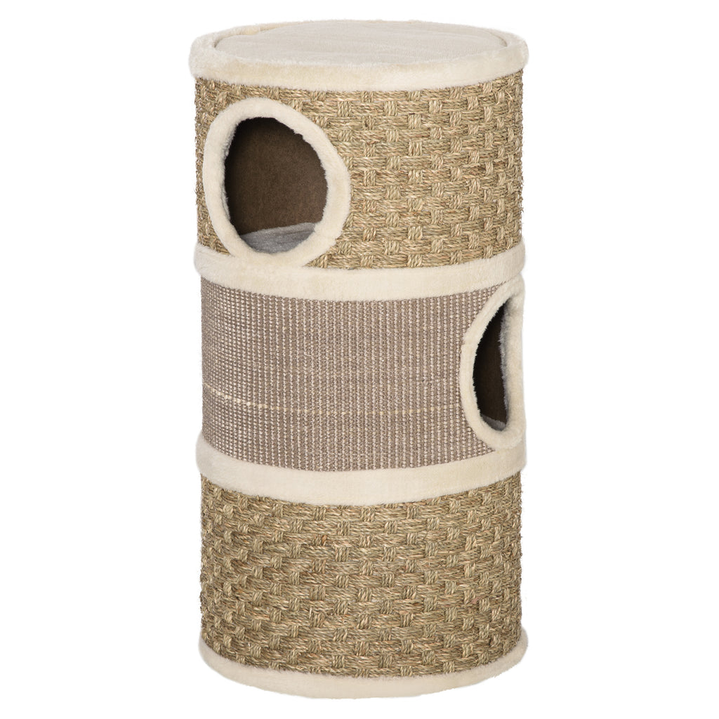 28 Inch Cat Condo, 3 Story Cat Hideaway with Sisal Scratching Pad