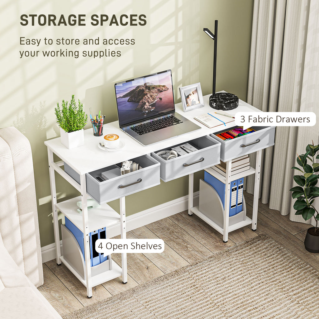 47" Small Computer Desk, Writing Desk with Fabric Drawers, Home Office Desk with Adjustable Shelves, White