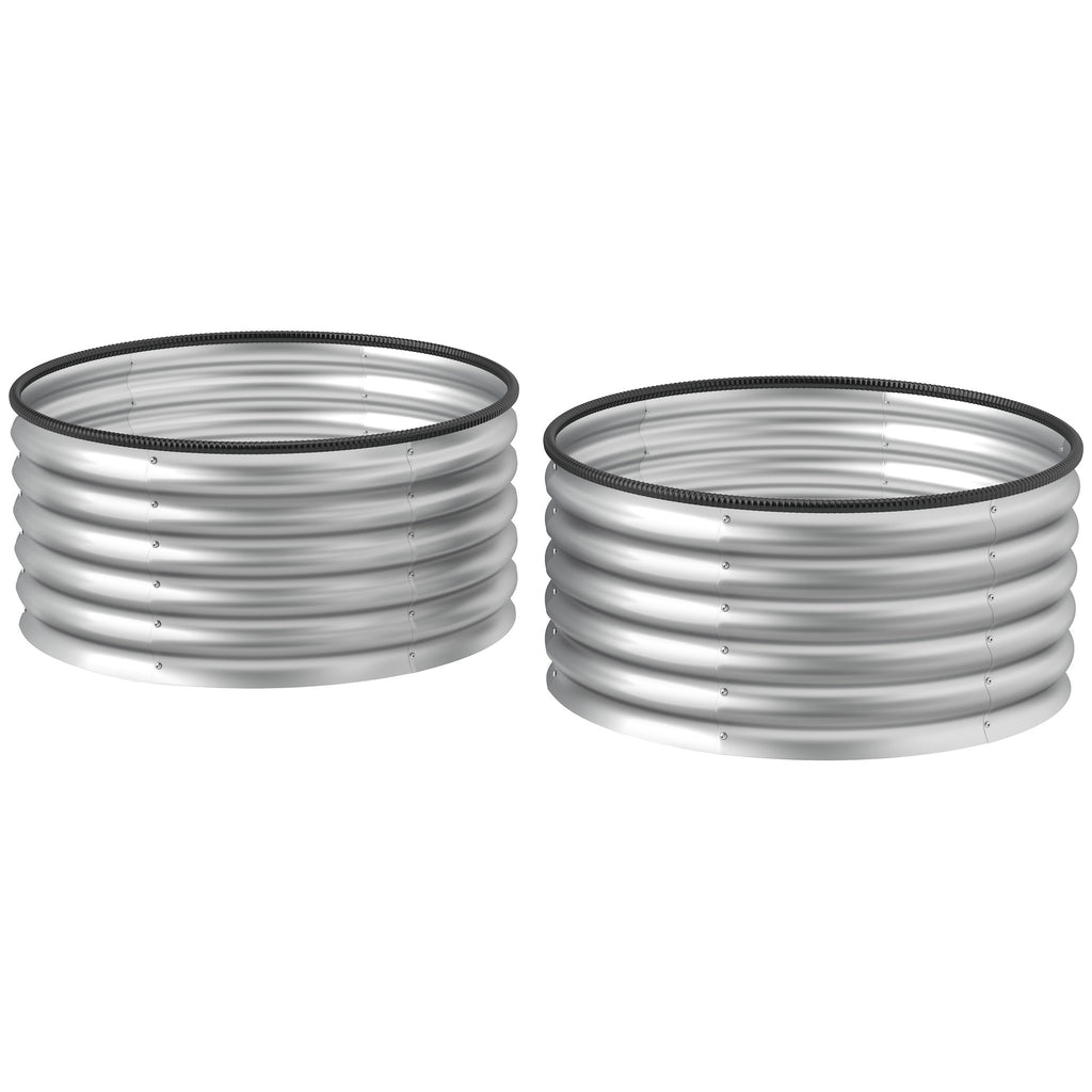 Set of 2 Raised Garden Bed, Metal Planter Box with Safety Edging, Easy-to-assemble Stock Tank 3'x3'x1.4' Silver