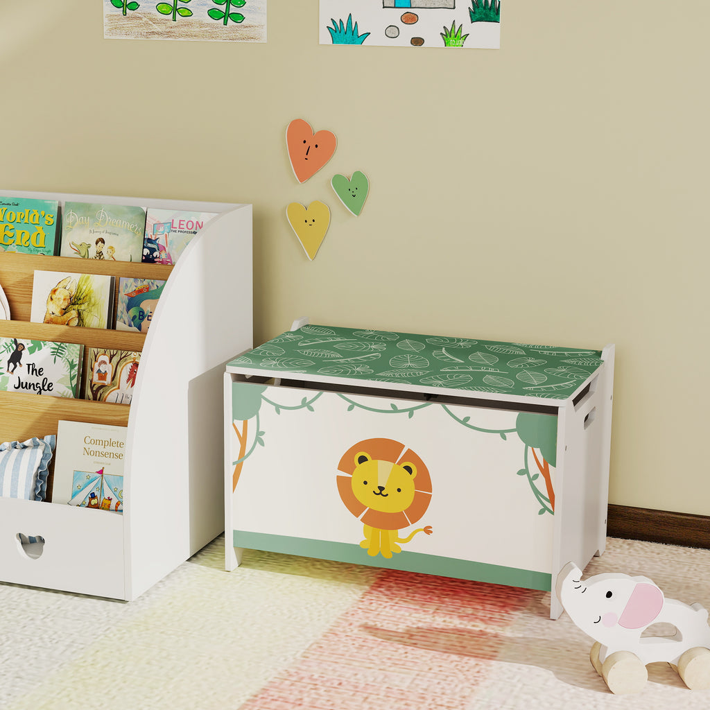 Toy Box with Lid, Safety Hinges and Groove Handles, Toy Storage Organizer for Kids, Living Room, Playroom, Green
