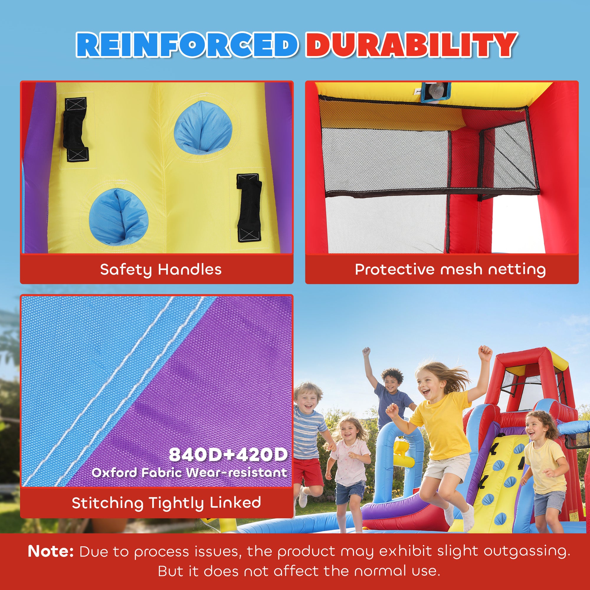 Inflatable Water Slide 6 in 1 with 480W Blower, Bounce House with Climbing Wall, Splashing Pool, Basketball Hoop