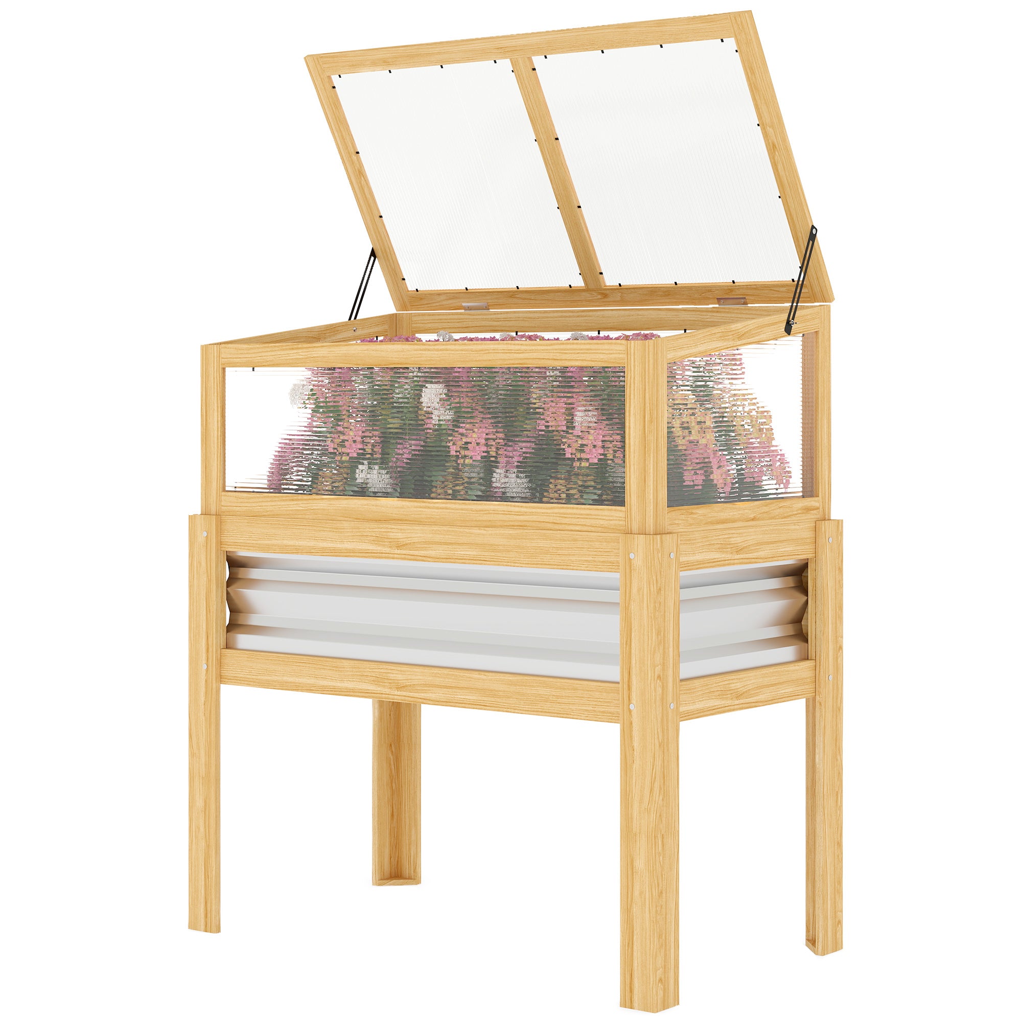 Raised Garden Bed with Mini Greenhouse, Elevated Planter Box with Legs and Bed Liner for Flowers, Vegetables