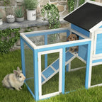 49" Wooden Rabbit Hutch Bunny Cage with Waterproof Asphalt Roof, Fun Outdoor Run, Removable Tray and Ramp, for Rabbits, Chickens, Ducks, Light Blue