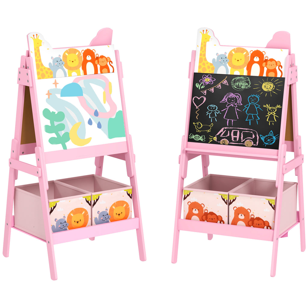 Doubel-Sided Easel for Kids w/ Whiteboard, Chalkboard, Storage Boxes, Blue