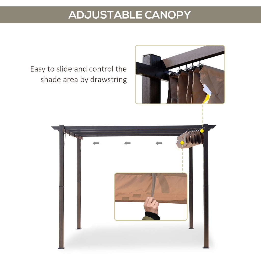 10' x 10' Outdoor Pergola Aluminum Gazebo w/ Retractable Canopy for Patio, Backyard, Party, Brown