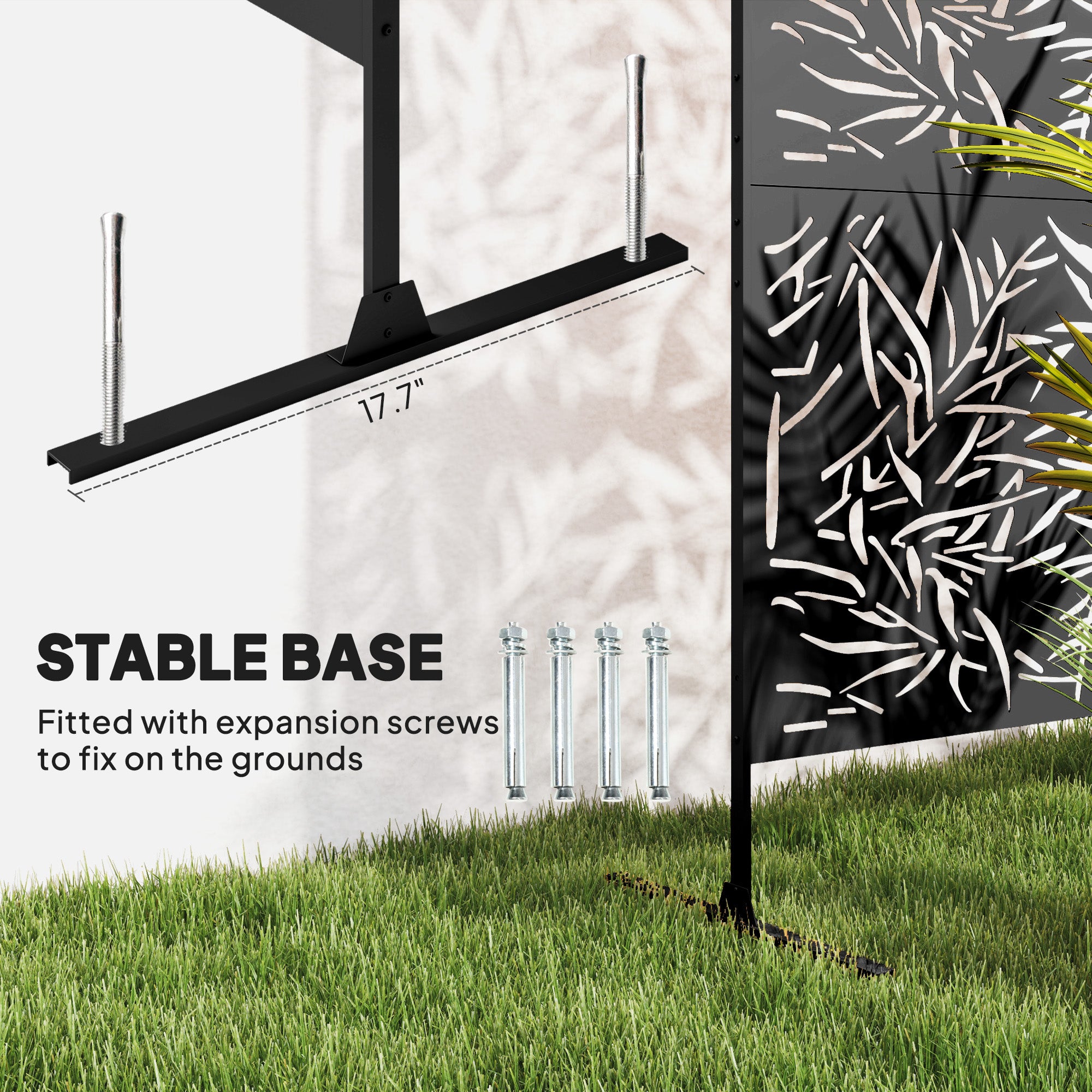 Decorative Privacy Fence Screen, Metal Outdoor Privacy Screen Climbing Plant Trellis with Stand, Bamboo Black