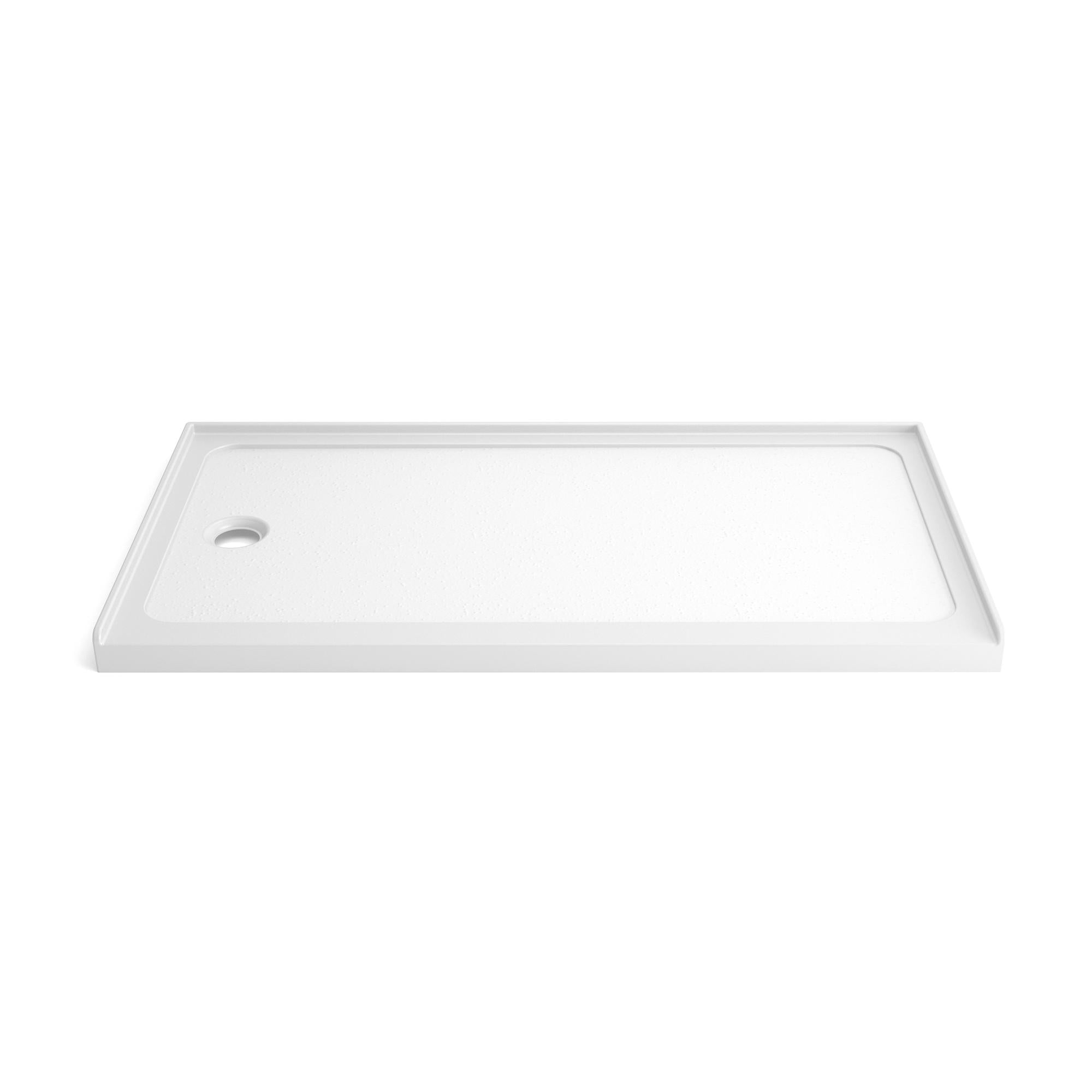 32" x 60" Acrylic Shower Base with Rigid No-Flex Construction, 3-Wall Alcove Shower Pan with Left Drain, 60" L x 32" W x 3" H, Gloss White