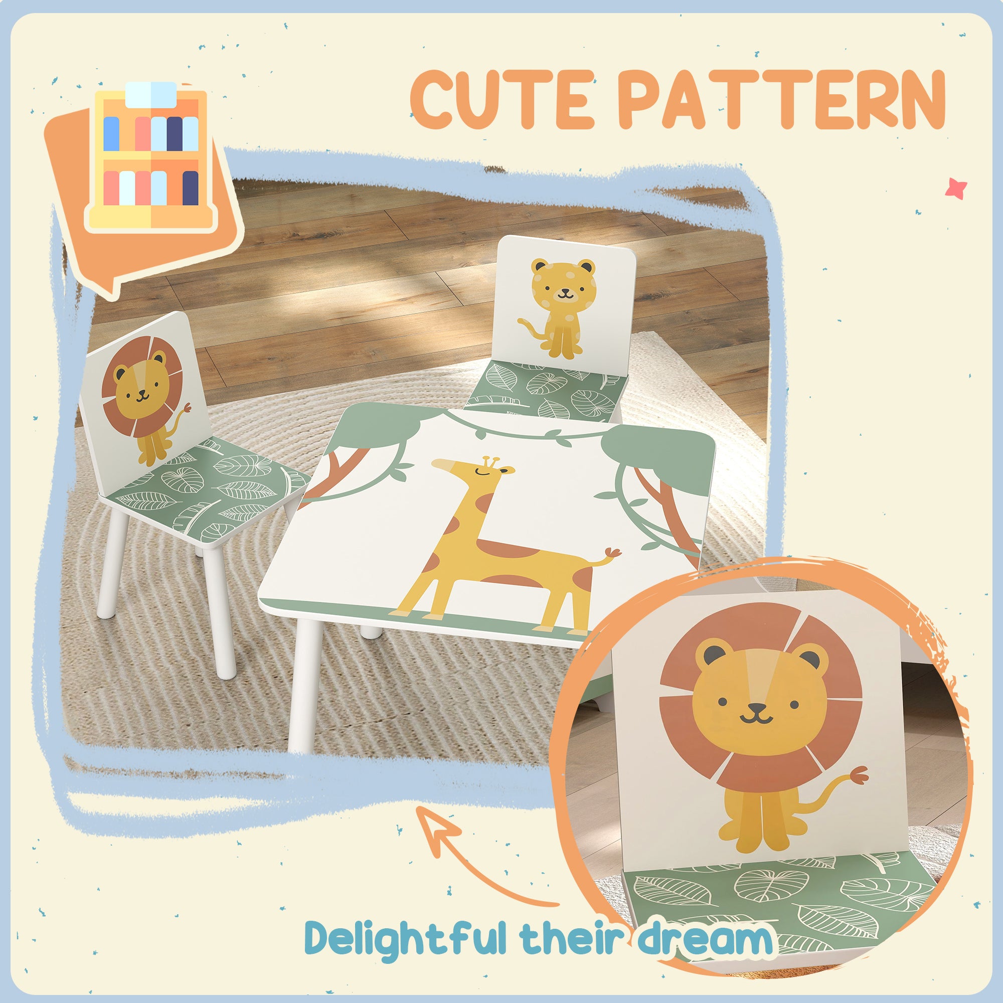 3-Piece Kids Toddler Table and Chair Set Furniture for Boys and Girls Aged 3-8, Bedroom, Nursery, Playroom, Green