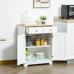 Kitchen Storage Cabinet, Sideboard Floor Cupboard with Solid Wood Top, Adjustable Shelf, and 2 Drawers for Living Room, and Hallway, White