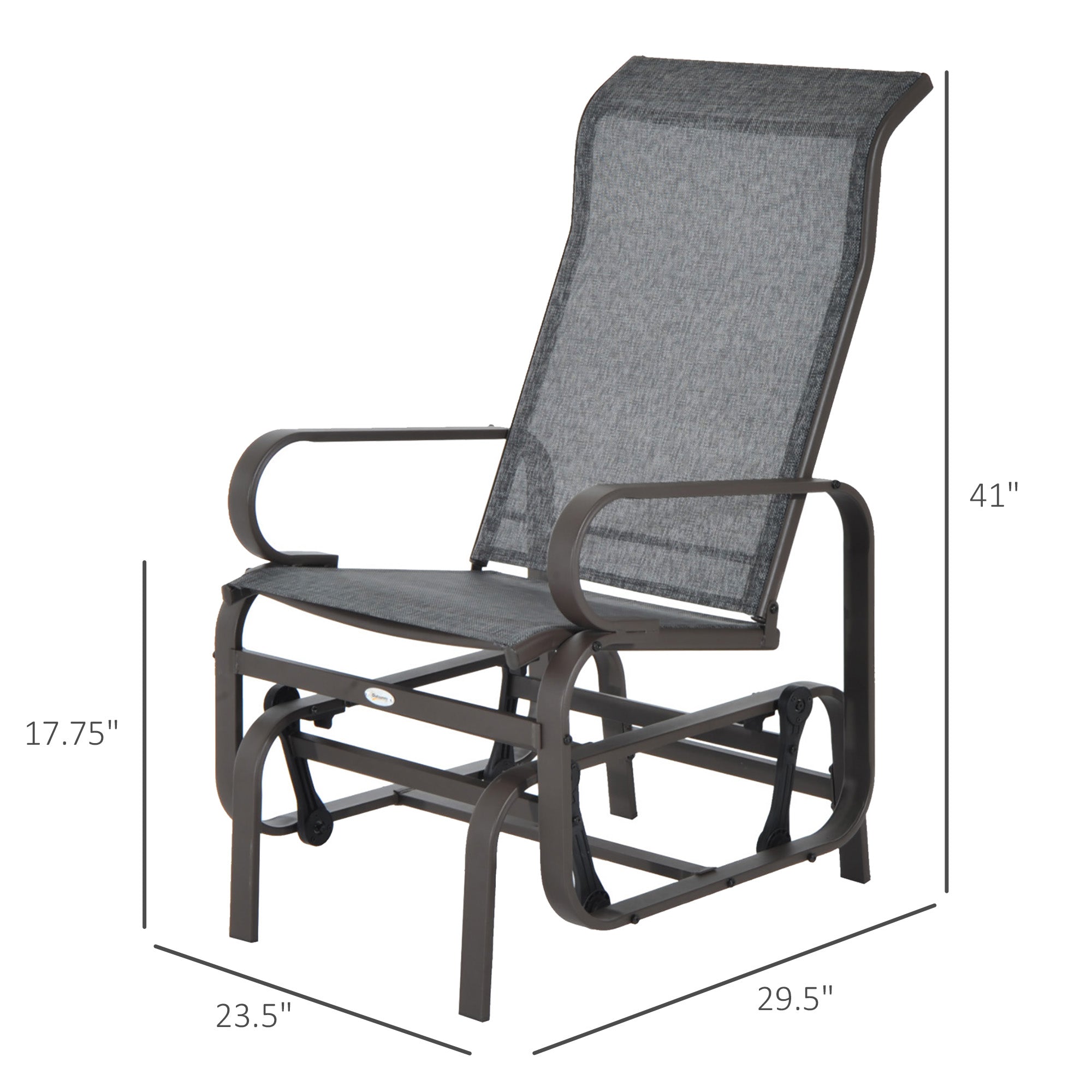 Outdoor Patio Glider Rocker, Metal High-Back Chair for Outdoor Use - Gray