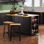 Kitchen Island with Internal Rack, Drop Leaf, Power Outlet, Rolling Cart with Adjustable Shelves and Drawers, 50" L x 29.5" W x 36.5" H, Black