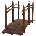 7.5' Fir Wood Garden Bridge Arc Walkway with Side Railings, Perfect for Backyards, Gardens, & Streams, Carbonized